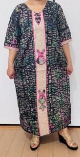 Batik Gown with Embroidery PinkGreen