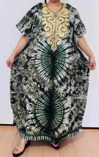 Batik Gown with Embroidery Green  Black