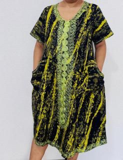 Batik Gown with Embroidery Yellow  Black 