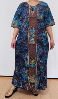 Batik Gown with Embroidery Brown Blue 