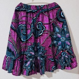 Kitenge Skirt ( Shining Blue, Pink Leaves ) 