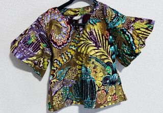 Kitenge Top and Trouser Set ( Purple, Shining Gold Bird Cage )