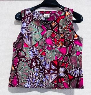 Kitenge ~ Sleeveless Top & Skirt ( Pink, Shining Green, Square )