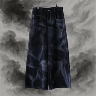Remake"Japanese ink painting style" super baggy wide denim pants