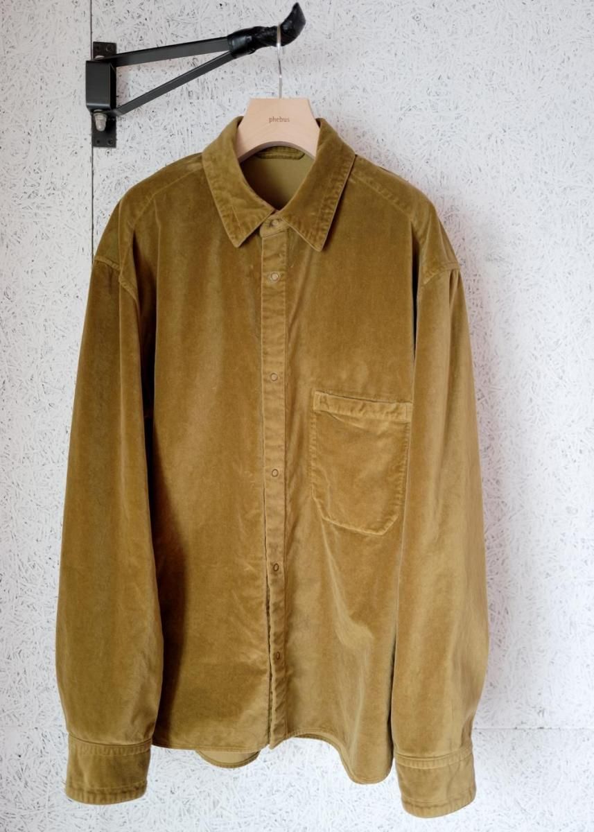 Garment dye velvet shirt Green khaki