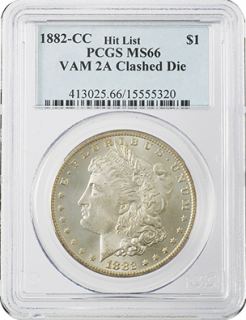1882年CC 1ドル モルガン銀貨 MS66
VAM 2A Clashed Die Hit List