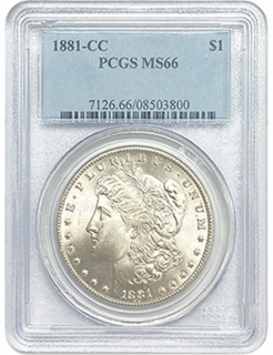 1881年CC 1ドル モルガン銀貨 MS66