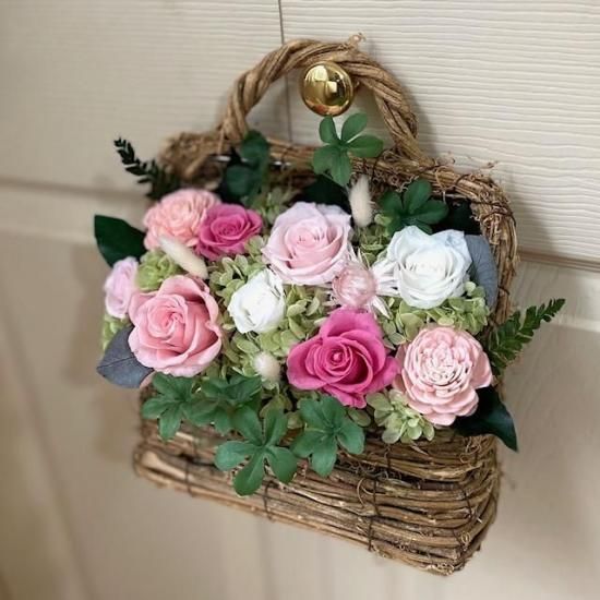 花束・アレンジメント AQUA ハンギングバスケットアレンジメント(プリザーブドフラワー