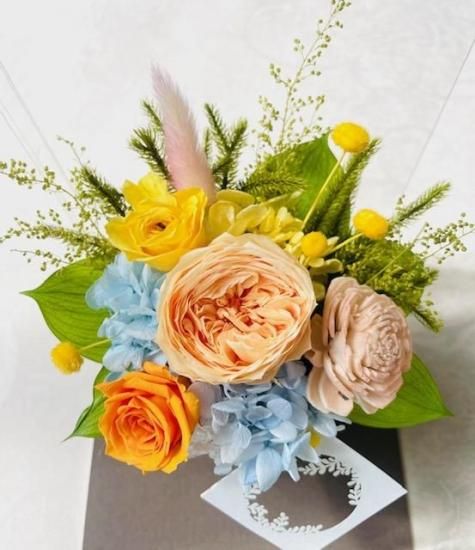 クリアケース付き陶器アレンジ（プリザーブドフラワー） - Aqua