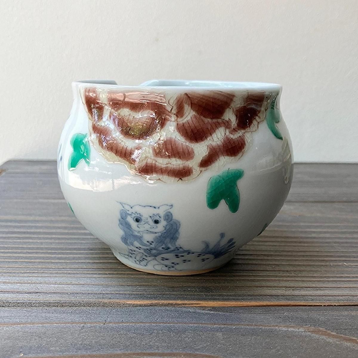 陶器製 狛犬？ 色絵注器狛犬に牡丹文 - 器まるかく京都