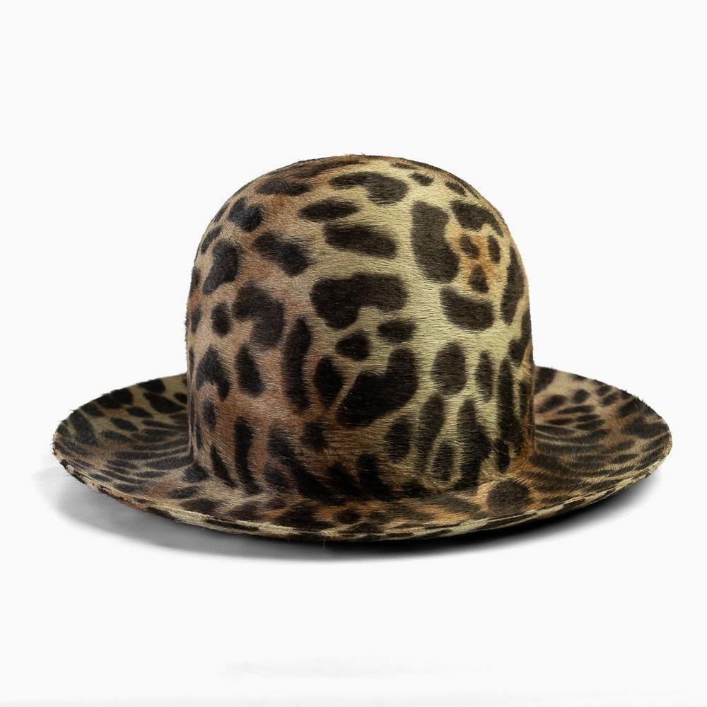 Rabbit Fur Felt Round Crown Hat REGARION-LEOPARD