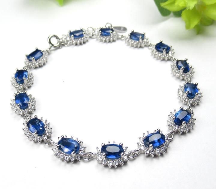 ネパール産 ブルーカイアナイトブレスレット 6x4mm シルバー925 14Kホワイトゴールドメッキ パワーストーン アクセサリー ジュエリー  j-kay003