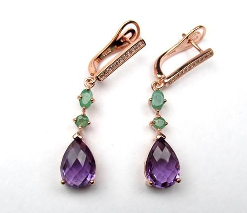 アメジスト12x8mm エメラルド Czピアス シルバー625 14Kローズゴールドメッキ パワーストーン アクセサリー ジュエリー j-ame004