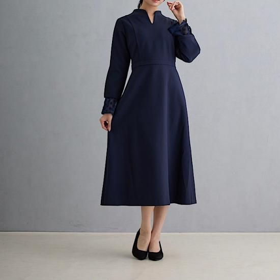 オーストラリアインポート 濃紺ラッフルフリル美形フレアワンピース オーストラリアインポート 濃紺ラッフルフリル美形フレアワンピース