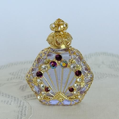 チェコ 装飾付き香水瓶 448 アレキサンドライトガラス 放射状ライン