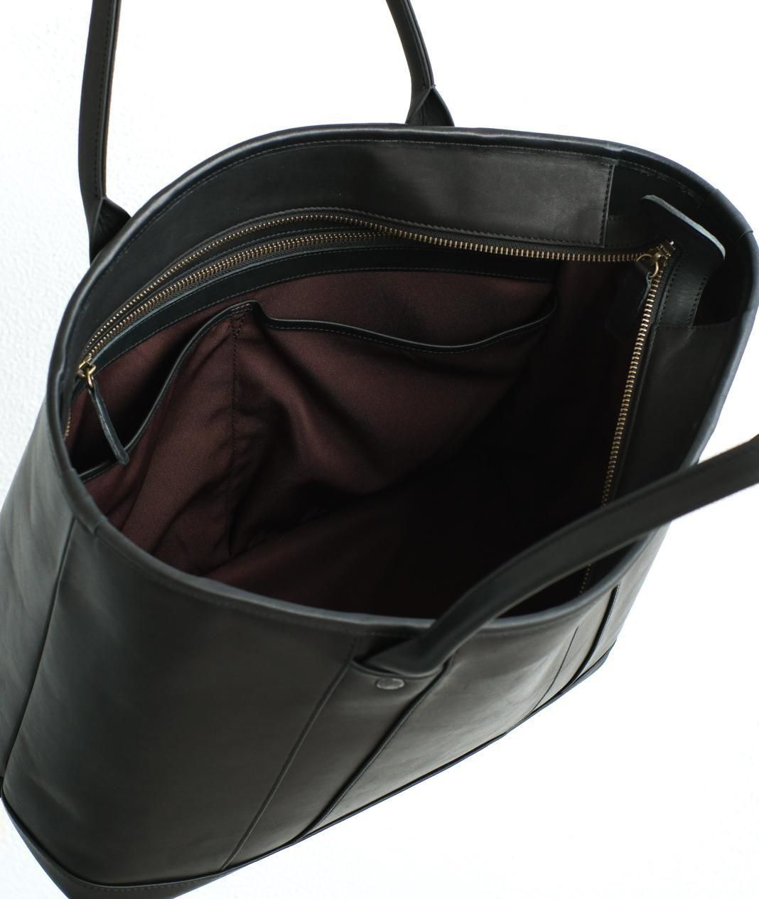 BAG62 Oiled Cow Leather Zip Tote Bag - Black｜MOTO｜滋賀のメンズ